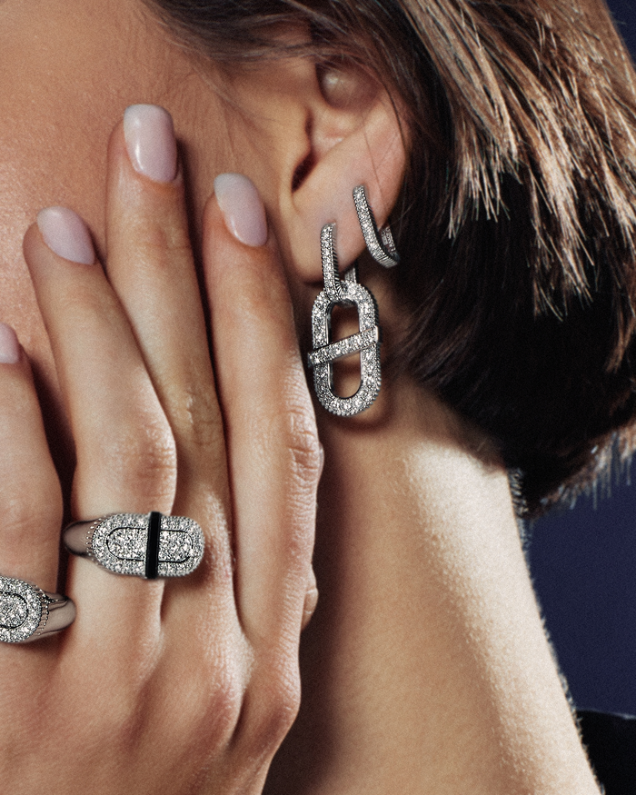 VITAMIN PINK RIBBON HOOPS - SMALL DIAMOND PAVÉ