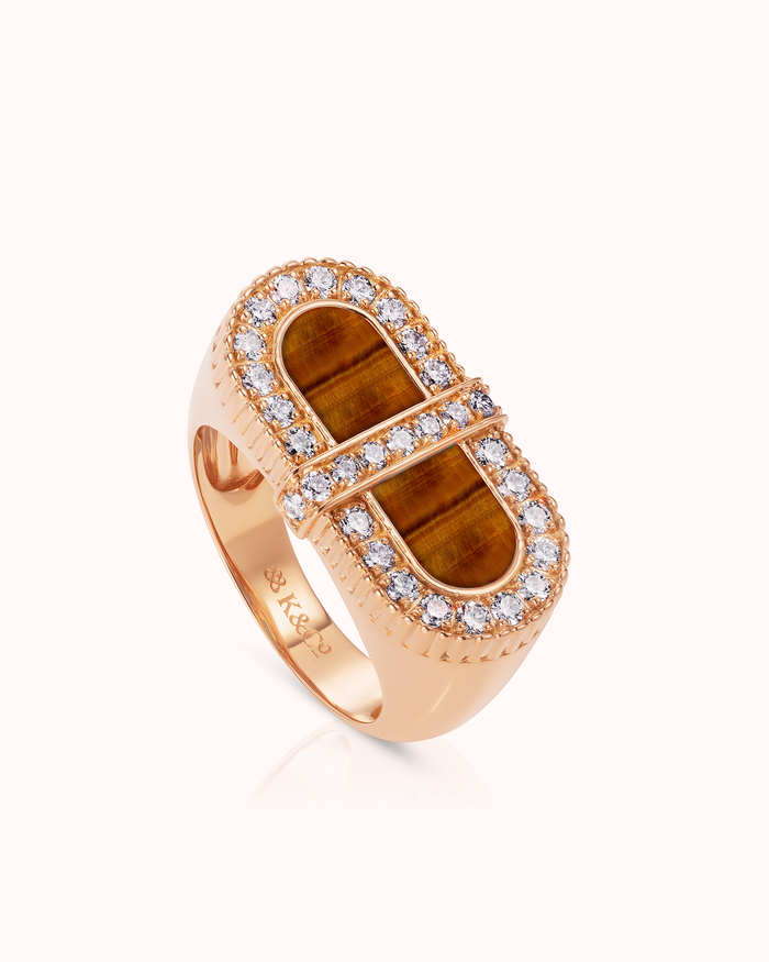 VITAMIN PINK COLOURS RING - TIGER'S EYE